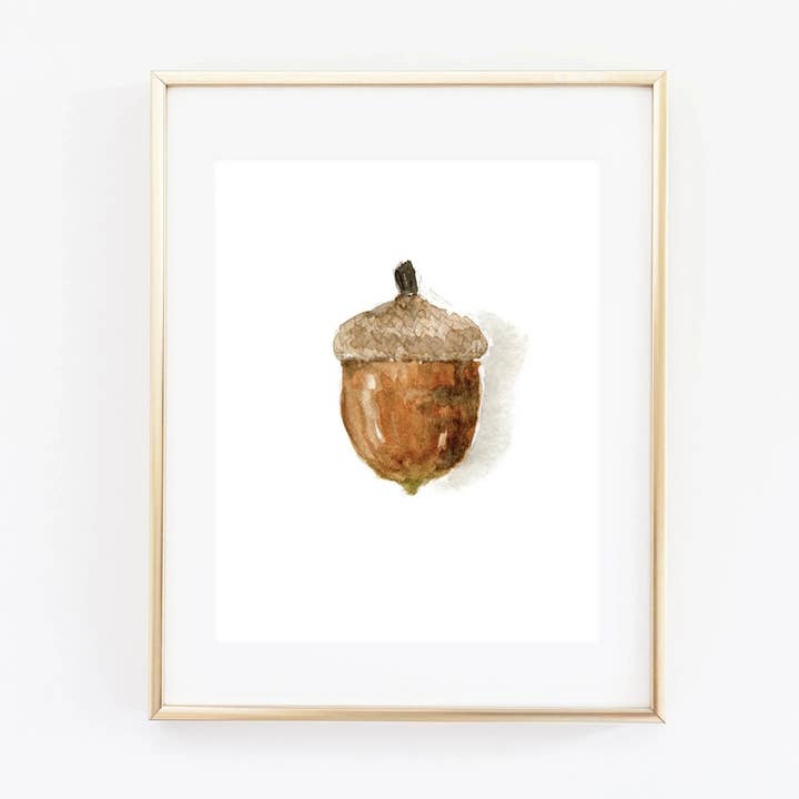 acorn watercolor wall art print for wholesale by emily lex studio