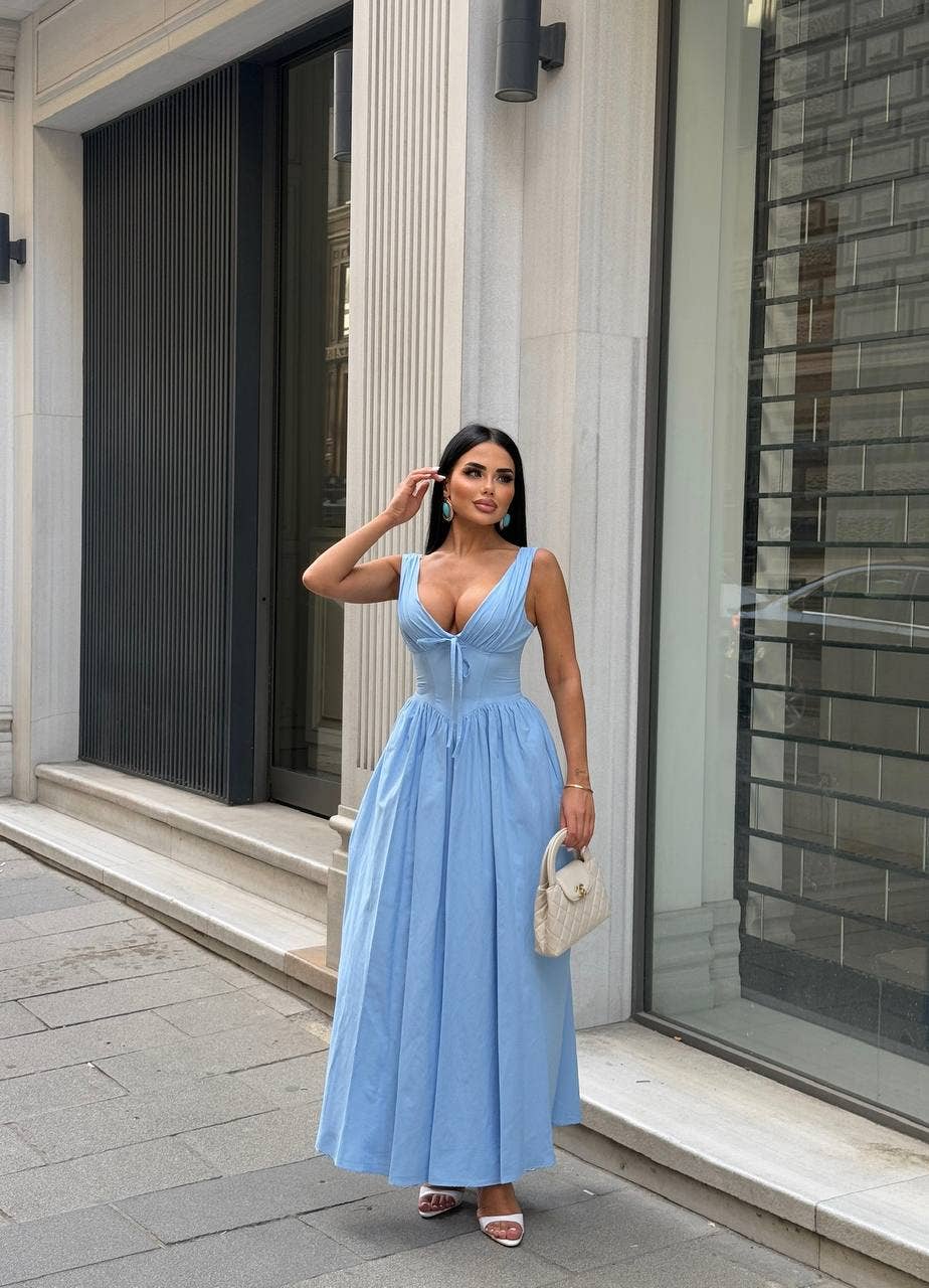 Standpoint Top – Vestido - Mulher por atacado – Vestido Riviera Maxi – Corpete – Laço Frontal – 120122