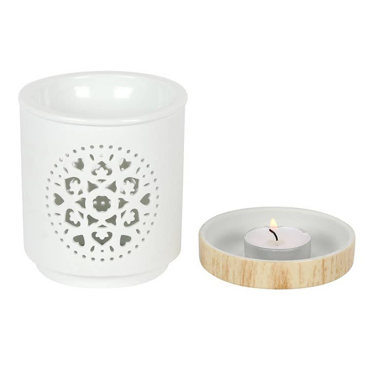 Something Different Wholesale - Wholesale Wax Warmer - White Mandala Cut Out Oil Burner and Wax Warmer
