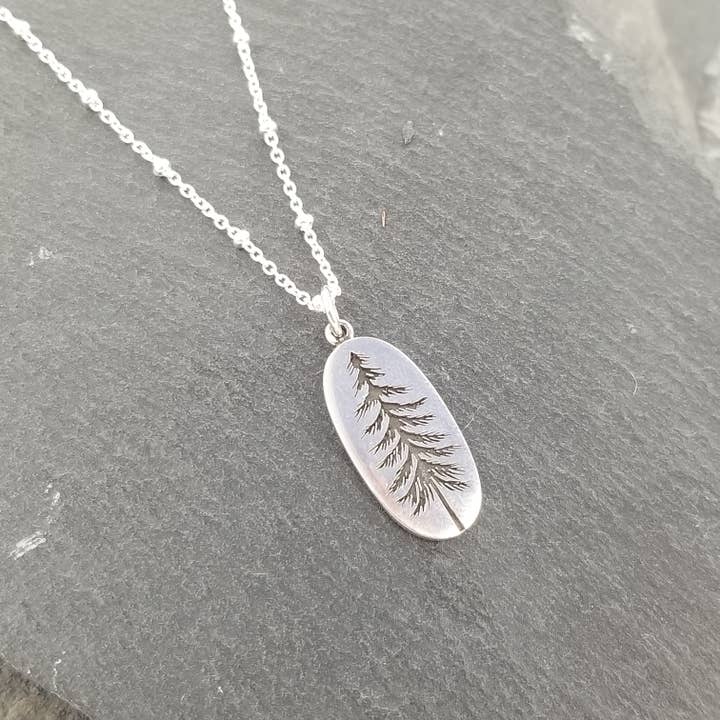 Etched Tree sterling Silver Oval Pendant 18" Necklace for wholesale by Elizabeth Jewelry