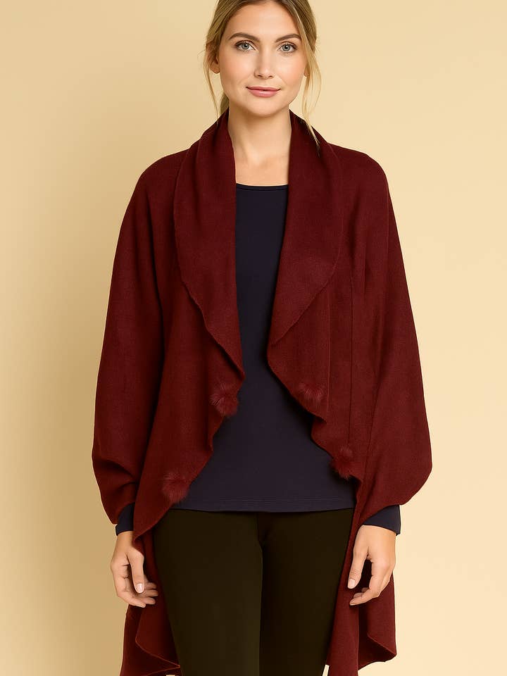 Stil HY3713 Vinröd Pom Trim Omslagssjal (Kopia) för wholesale av LTX Sportswear