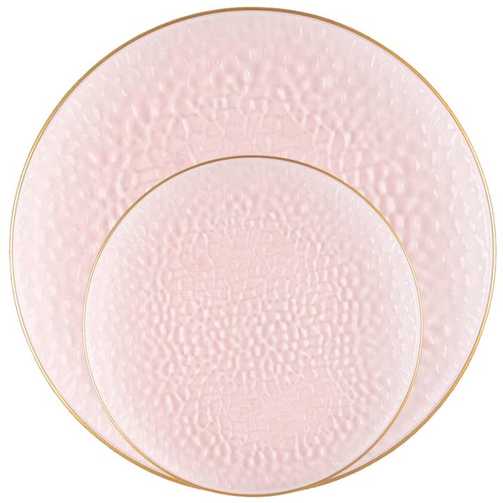 EcoQuality - Wholesale Disposable Tableware Pack - Disposable Tableware Plastic Pink Gold Rim Transparent Hamme