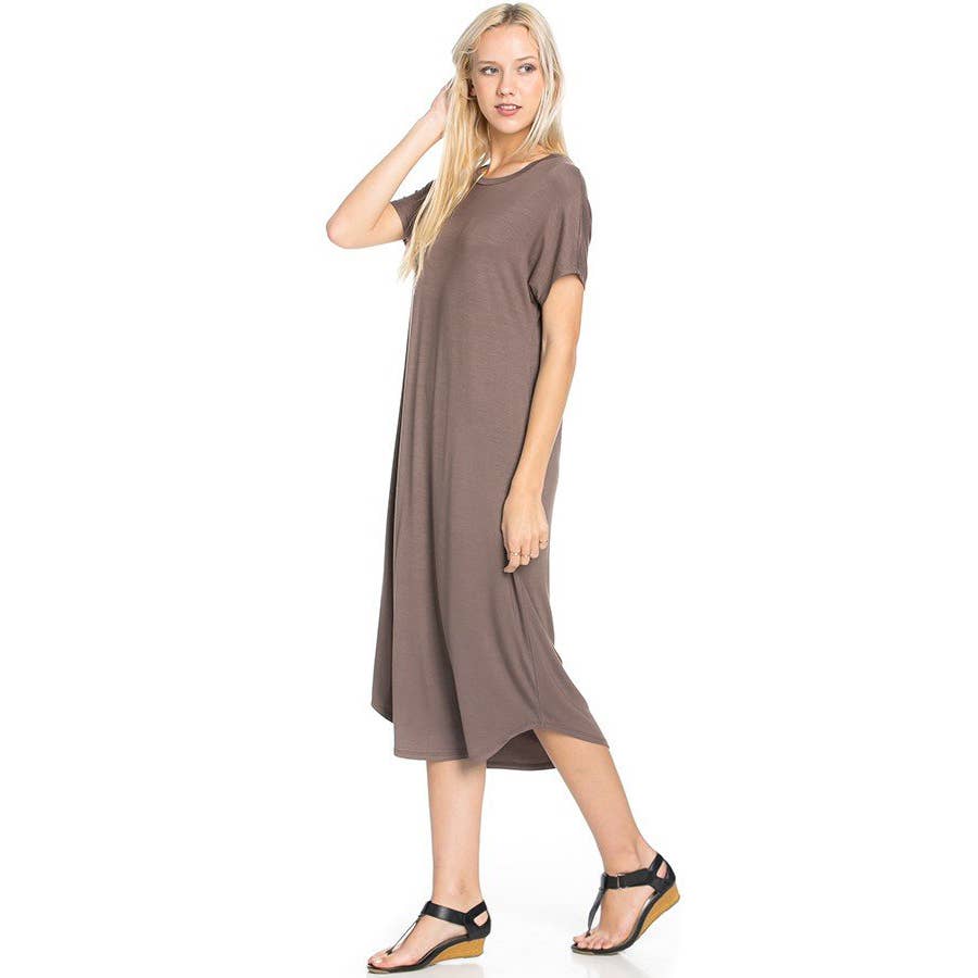 Azules Clothing - Wholesale Dress - Women's - ADM-8252RS Loose fit Crew Neck Hem Midi Dress28