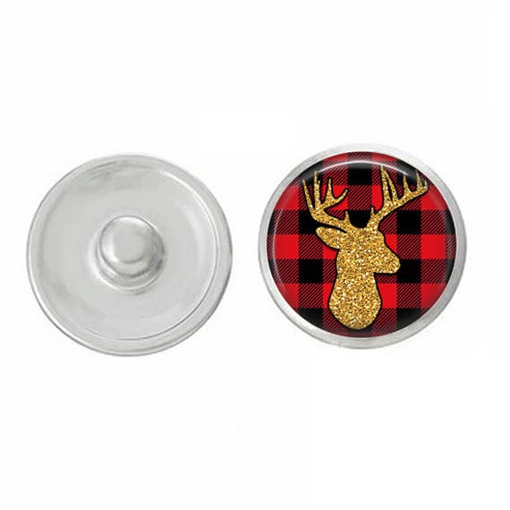 Christmas - Winter Holiday - Buffalo Plaid - Gold Reindeer for wholesale by Say It in A Snap Jewelry