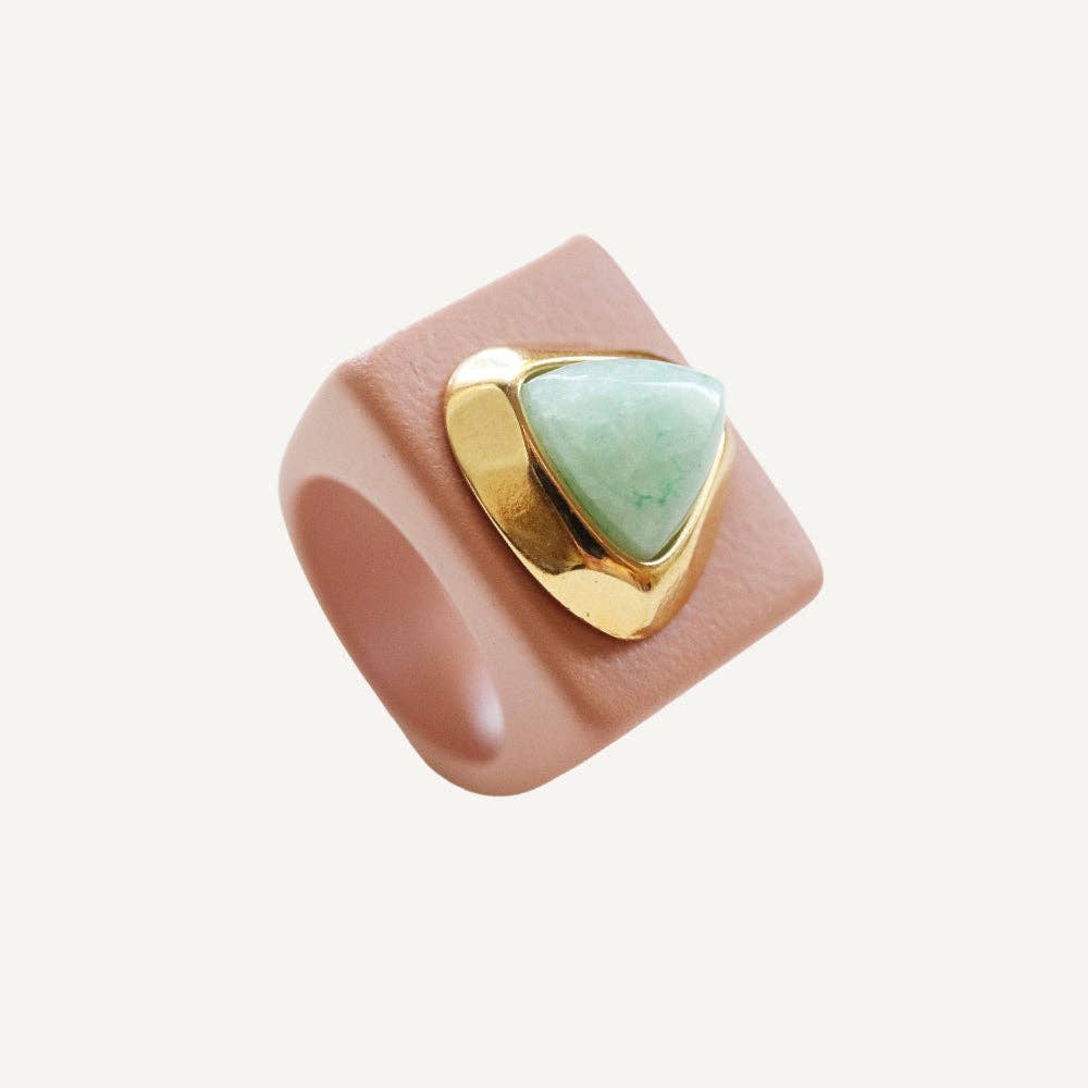 ÉMOLO – wholesale Cocktail/Statement Ring – Makeupfärgad ring med naturlig sten Grön Kvarts
