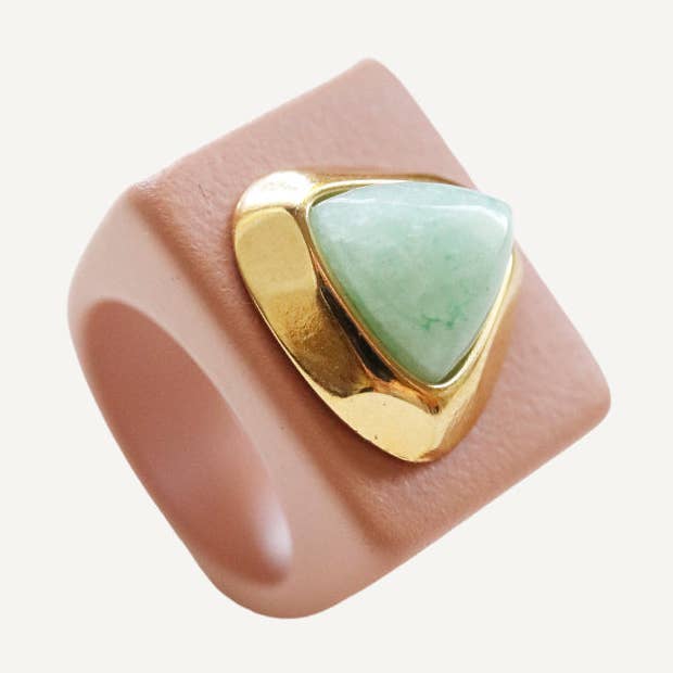 ÉMOLO – wholesale Cocktail/Statement Ring – Makeupfärgad ring med naturlig sten Grön Kvarts0