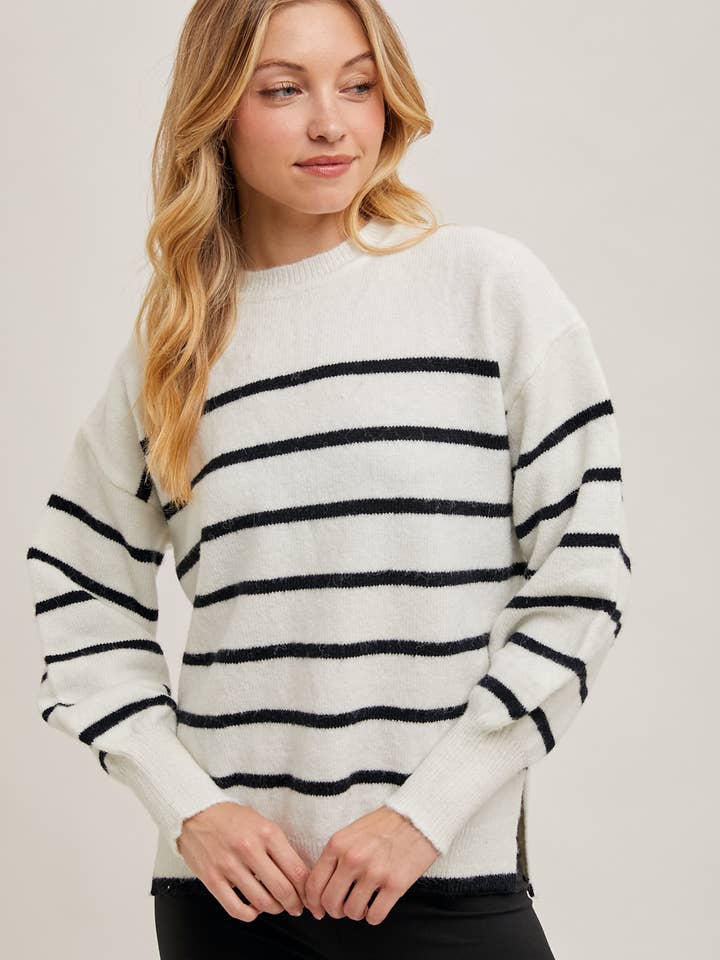 Bluivy - Wholesale Knit Sweater - Women's - STRIPED SIDE SLIT KNIT SWEATER PULLOVER4