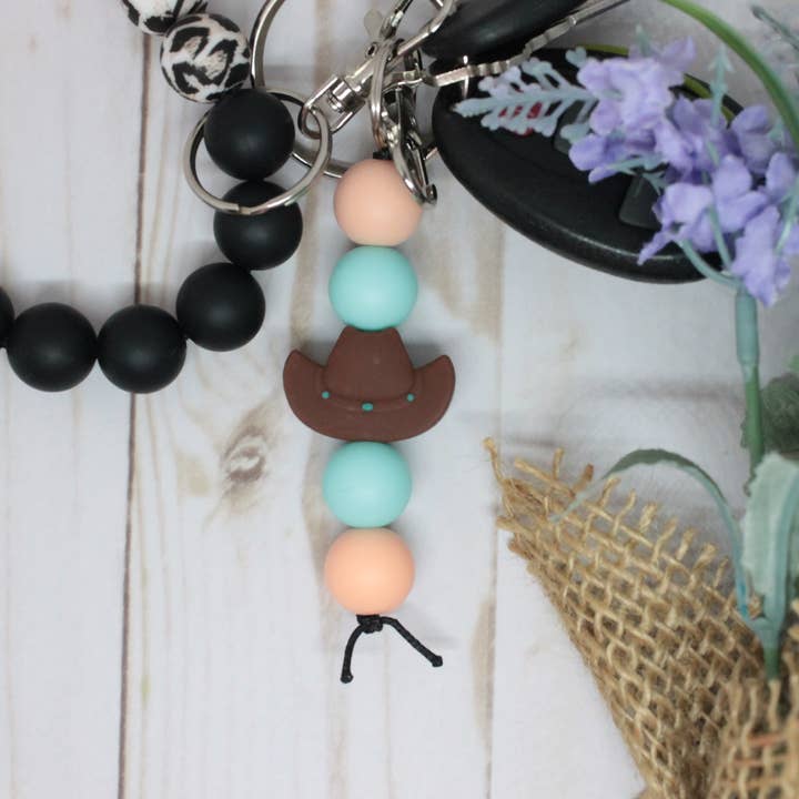 Boho Cowboy Hat Silicone Beaded Keychain for wholesale by Kaysticks.co