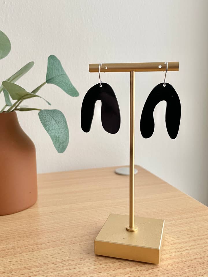 Interesting Black Acrylic Abstract Mismatched Earrings for wholesale by Pineapple Phi