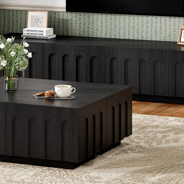 HOMYCASA DESIGN INC - Wholesale Console Table - ON-TREND Elegant TV Stand & Coffee Table Set of 2, Multi-Functional Media Console with Arched Design for TVs Up to 80', Modern Dual Purpose Center Table with Drawers for Living Room, Bedroom, Black12