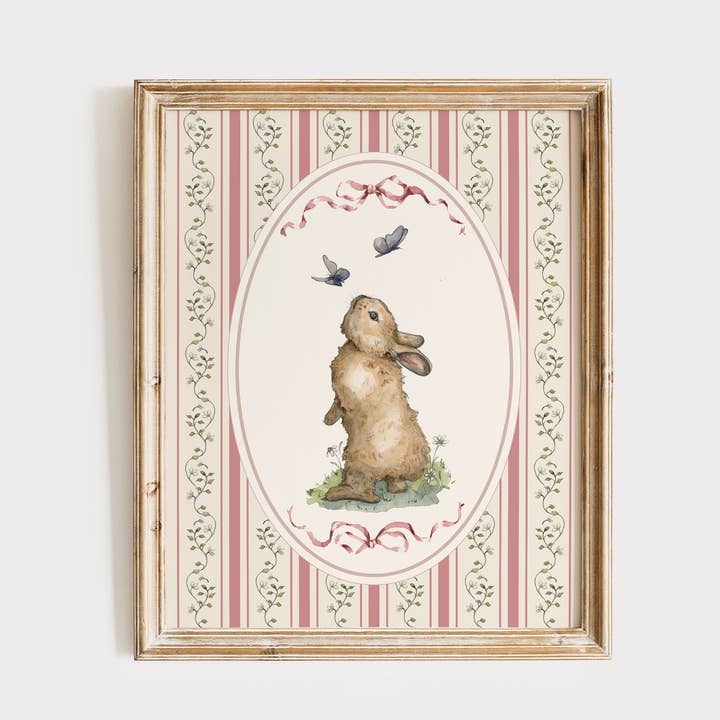 Watercolor Bunny & Butterflies Art Print for wholesale by Corrissa Flesher Art & Designs