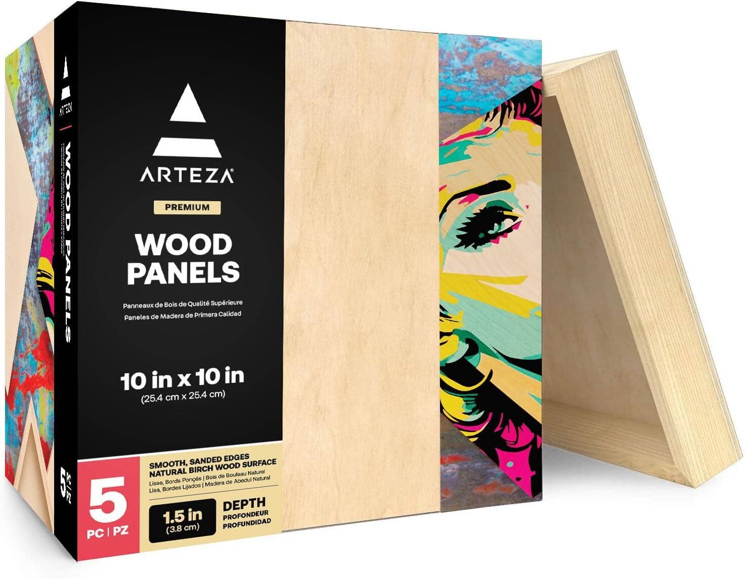 Plaid Crafts - Wholesale Blank Canvas - Arteza® Wood Panels Pack, 10" x 10", 5 pc.