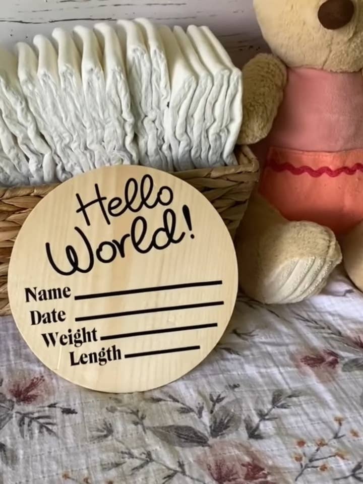 Hello World birth announcement sign/ baby announcement sign for wholesale by Clovehomedesign