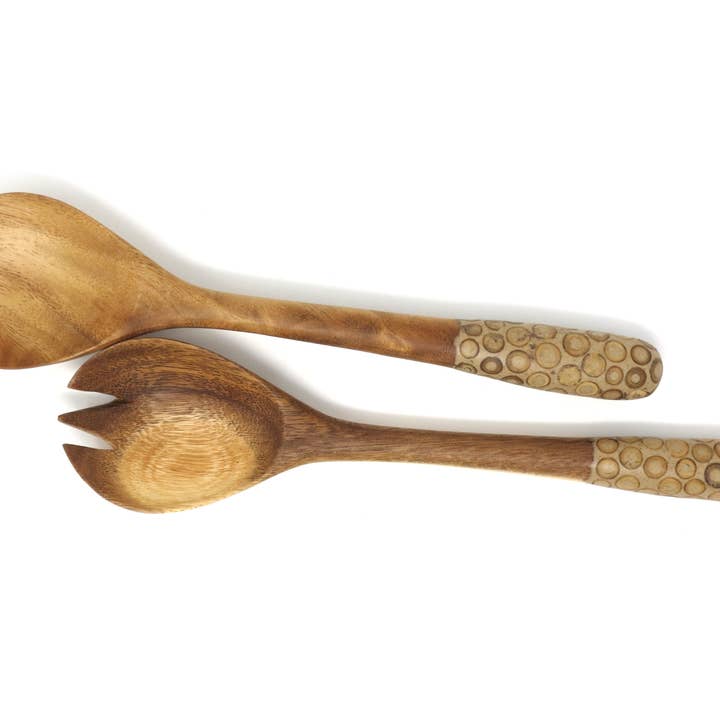 Fair Together - Wholesale Assorted Cutlery Set - Salad servers with bamboo, coconut, or cinnamon inlay