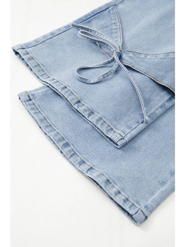 Beau Blue Bowknot Decor Boyfriend Cargo Jeans for wholesale on Faire