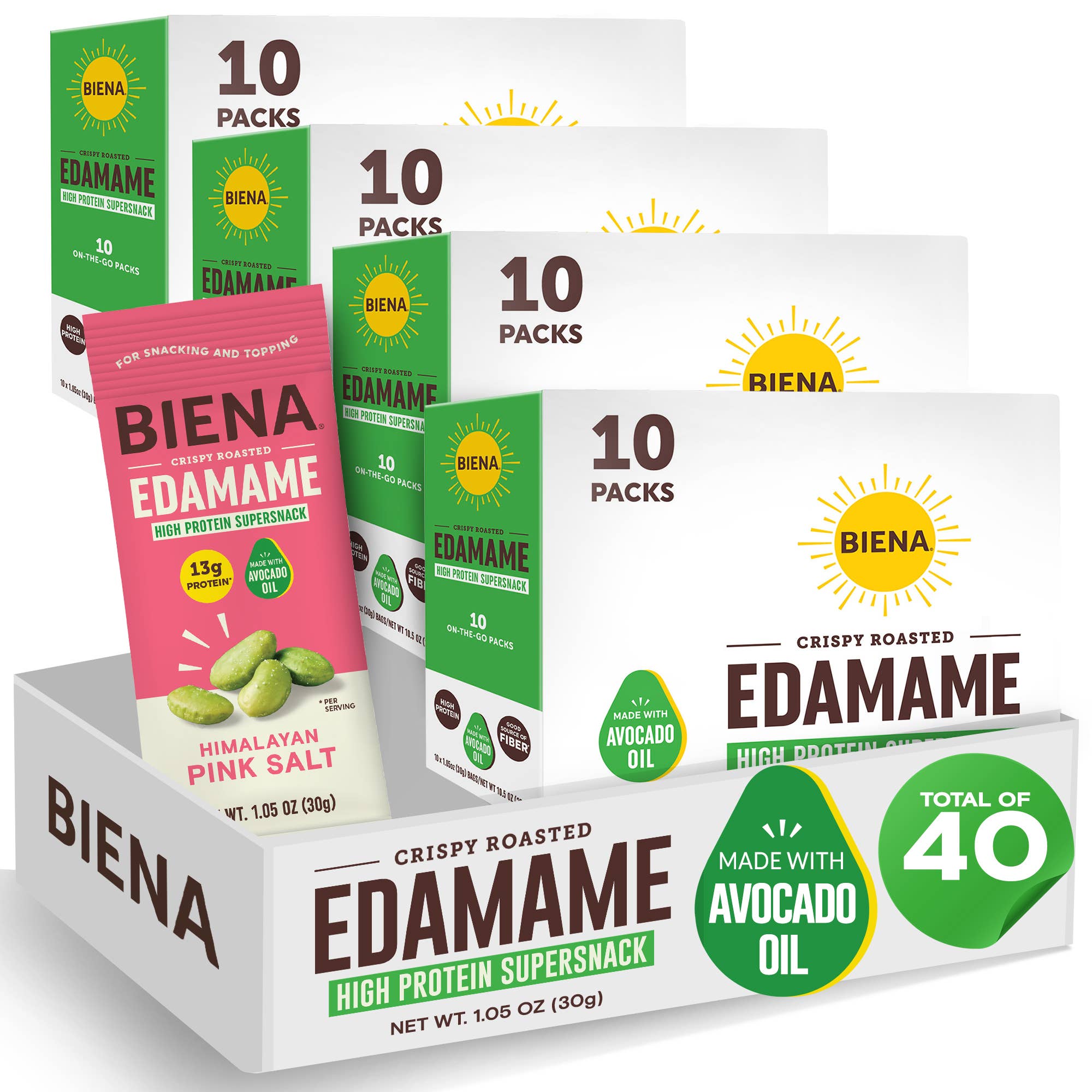 Biena Snacks - Wholesale Nuts - Himalayan Pink Salt Edamame 1.05oz (40ct Case)0