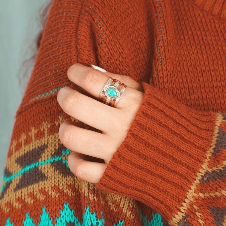 Bohemian Vintage Turquoise Plated Ring for wholesale on Faire