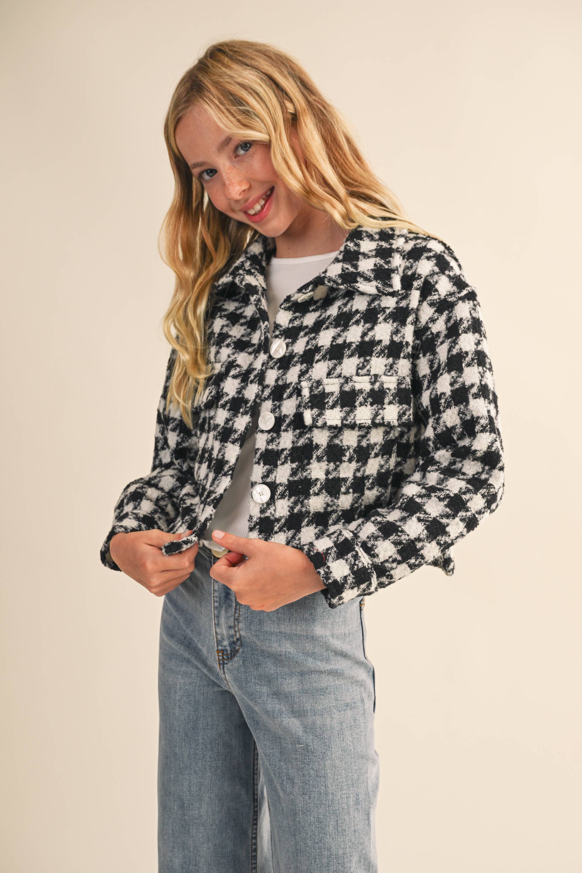 heart and arrow - Wholesale Jacket - Kids - TWEEN KIDS GIRLS Tweed Houndstooth Pattern Jacket (7-14)5