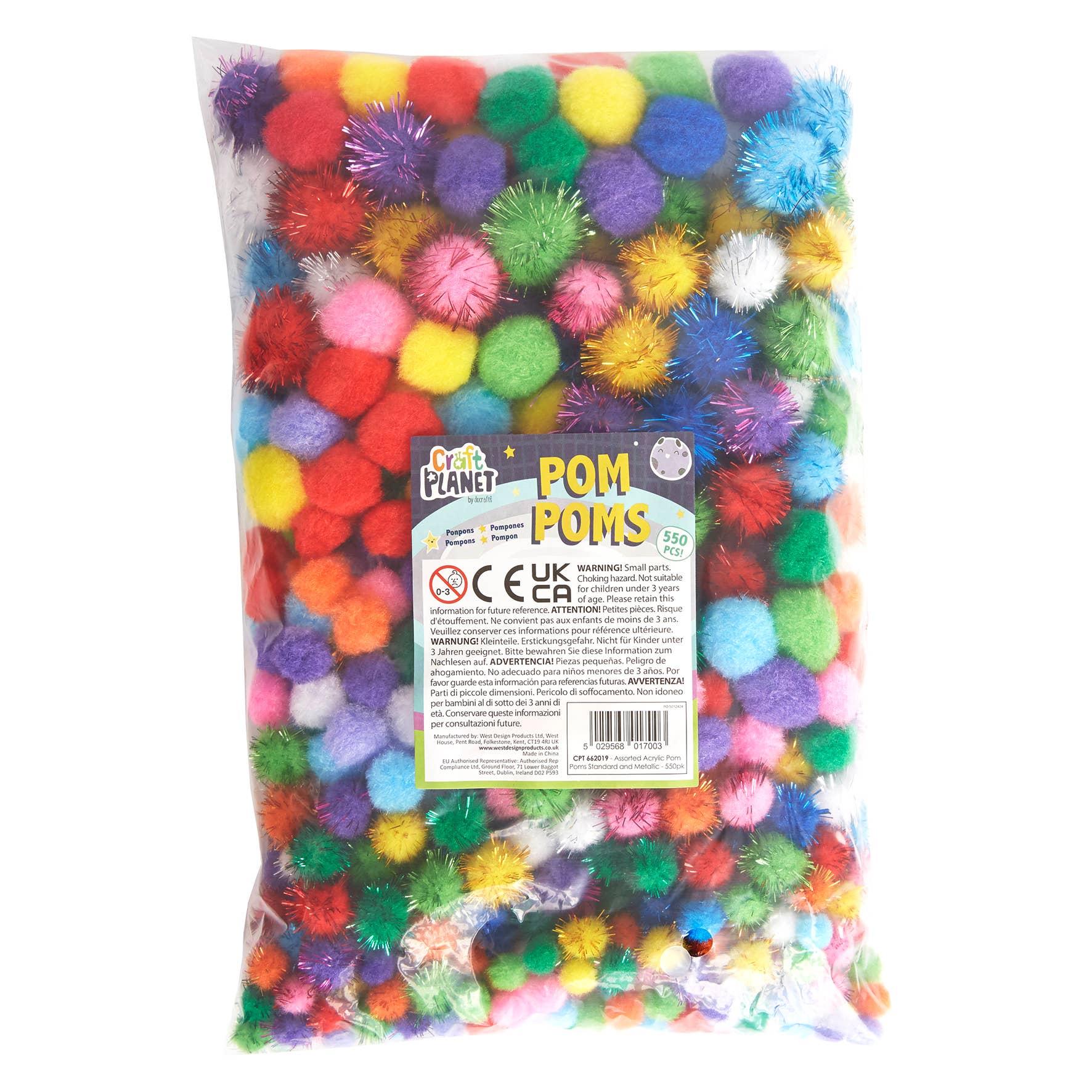 West Design Products UK – wholesale Craft supplies – Craft Planet Pom Poms Pack of 550 Standard, Metallic Colours0