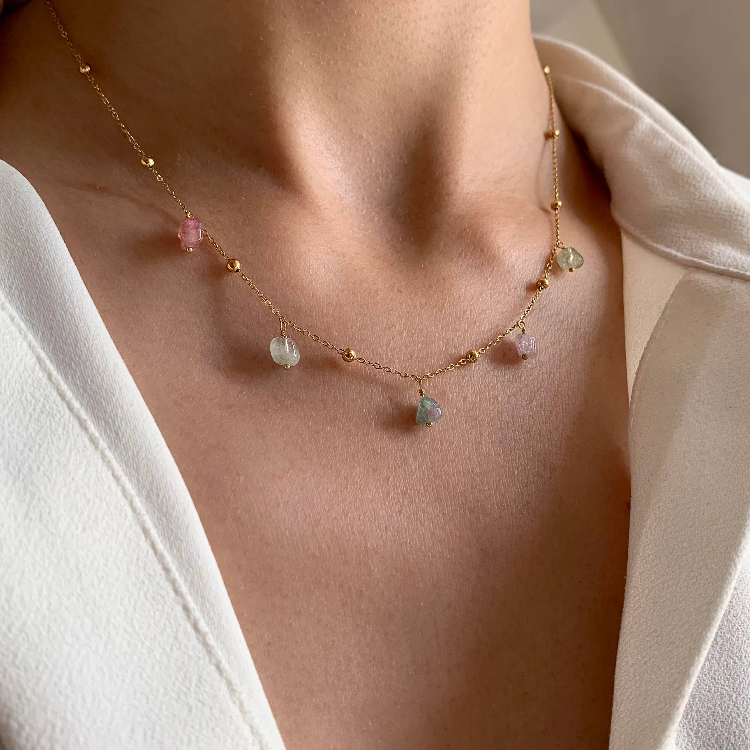 Victoire Collection – Engroshandel Halskæde med vedhæng – Halskæde i rustfrit stål med turmalinperler3