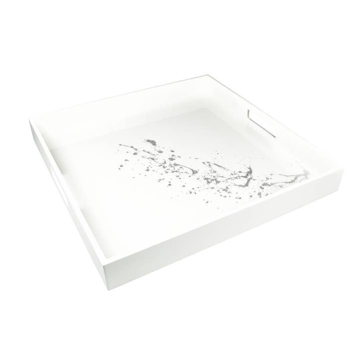 Blanco con Plata Artística - Bandeja Cuadrada de 16" - L-48ASL para venta al por mayor de Pacific Connections