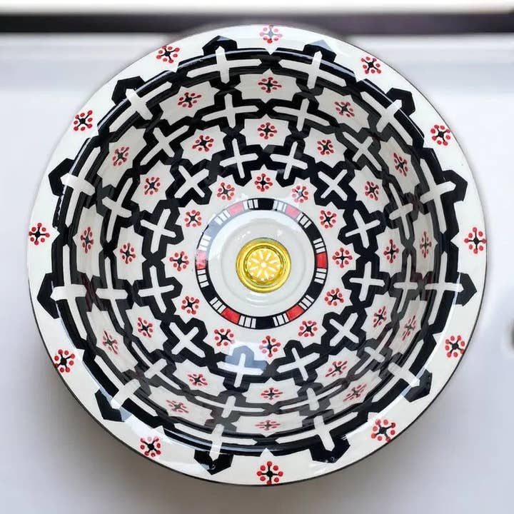 Moroccan Sink - Wholesale Bathroom Accessory Set - Hand Painted Bathroom Round Washbasin Kitchen Sink