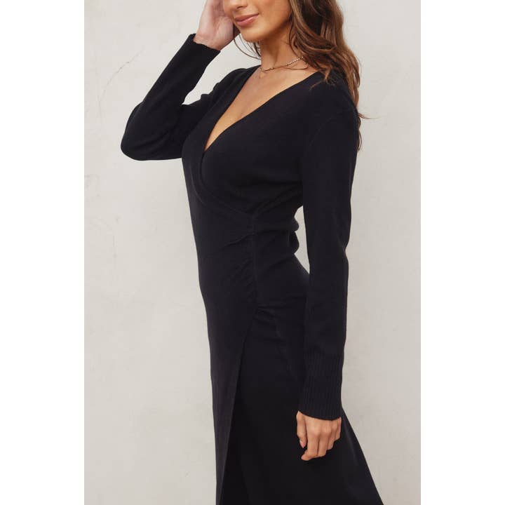 Dress Forum - Wholesale Knit Sweater - Women's - Surplice Ruched Side Midi Knit Dress13