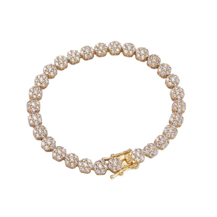 Mikro gepflastertes CZ Blumen-Tennisarmband in Gold-Silber ✦ BR-21WA3038 BR-21WA3039 für den Großhandel von Simply Jewels