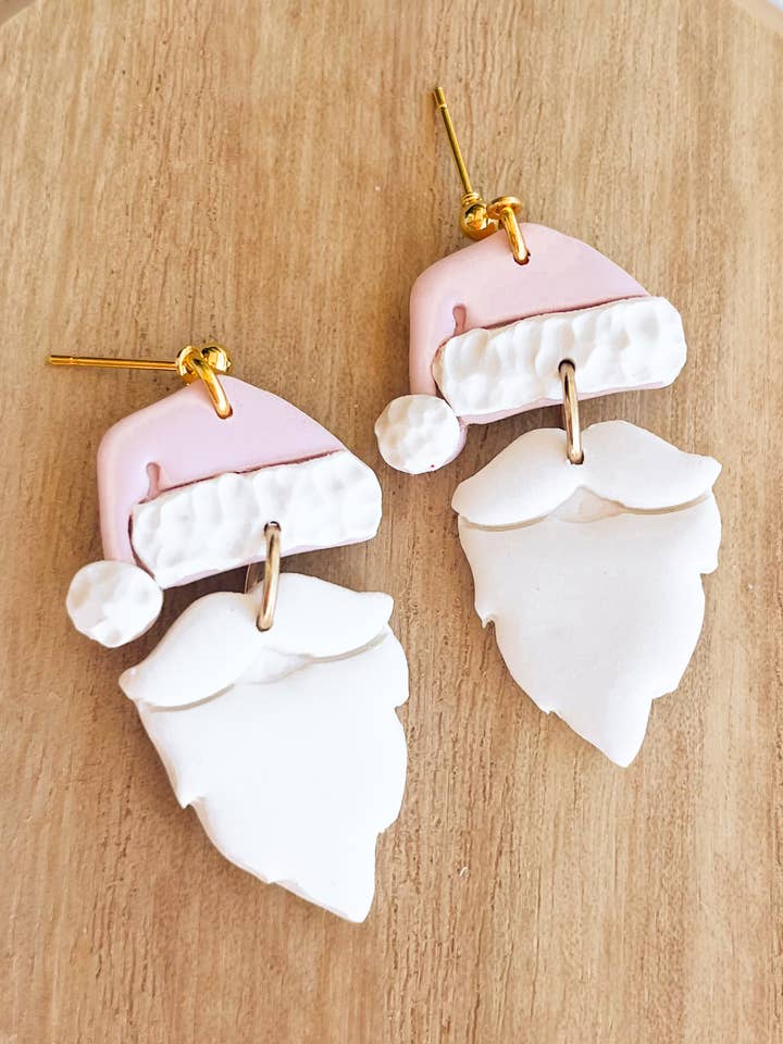 Christmas Pink Santa Polymer Clay Earrings for wholesale by The Modern Iris