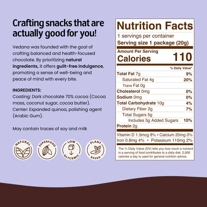 Vedana Chocolate - Wholesale Chocolate Covered Sweets - Puffed Quinoa coated in Dark Chocolate1