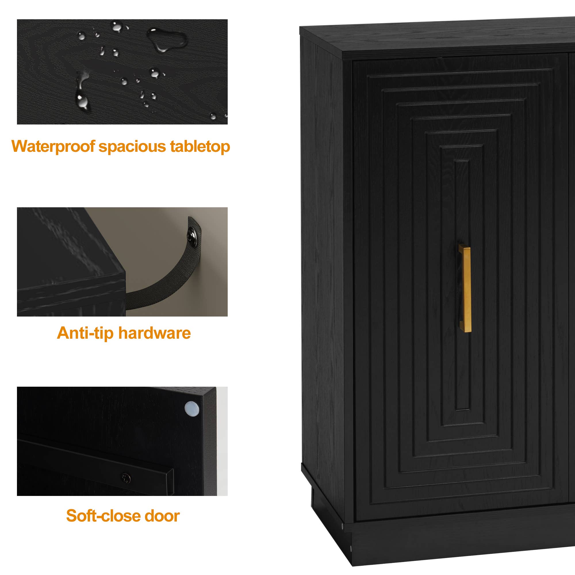 Heynemo - Vente Armoire - Buffet large de 60'' avec rangement, buffet cannelé avec6