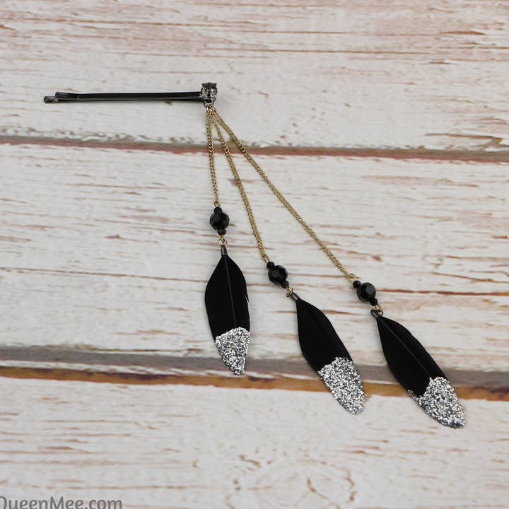 QueenMee Accessories - Wholesale Hair Clip - Women's - Feather Hair Clips with Glitter5