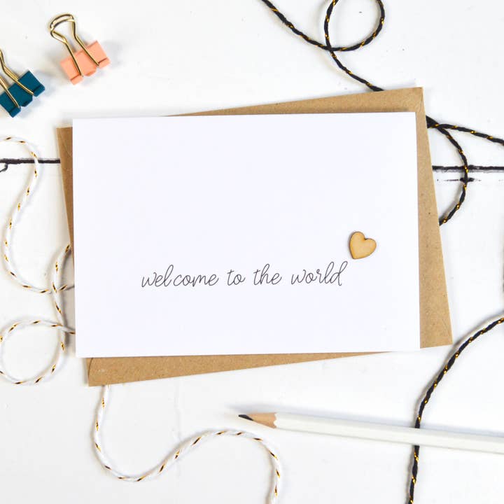 Welcome To The World Wooden Heart Card for wholesale by Altered Chic