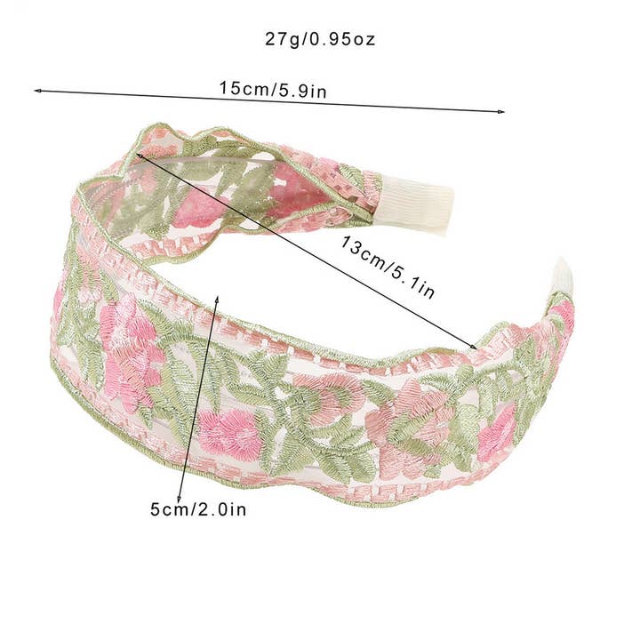 ACCITY - Wholesale Fashion Headband - Women's - MESH EMBROIDERED FLOWER HEADBAND_CWAHA16516