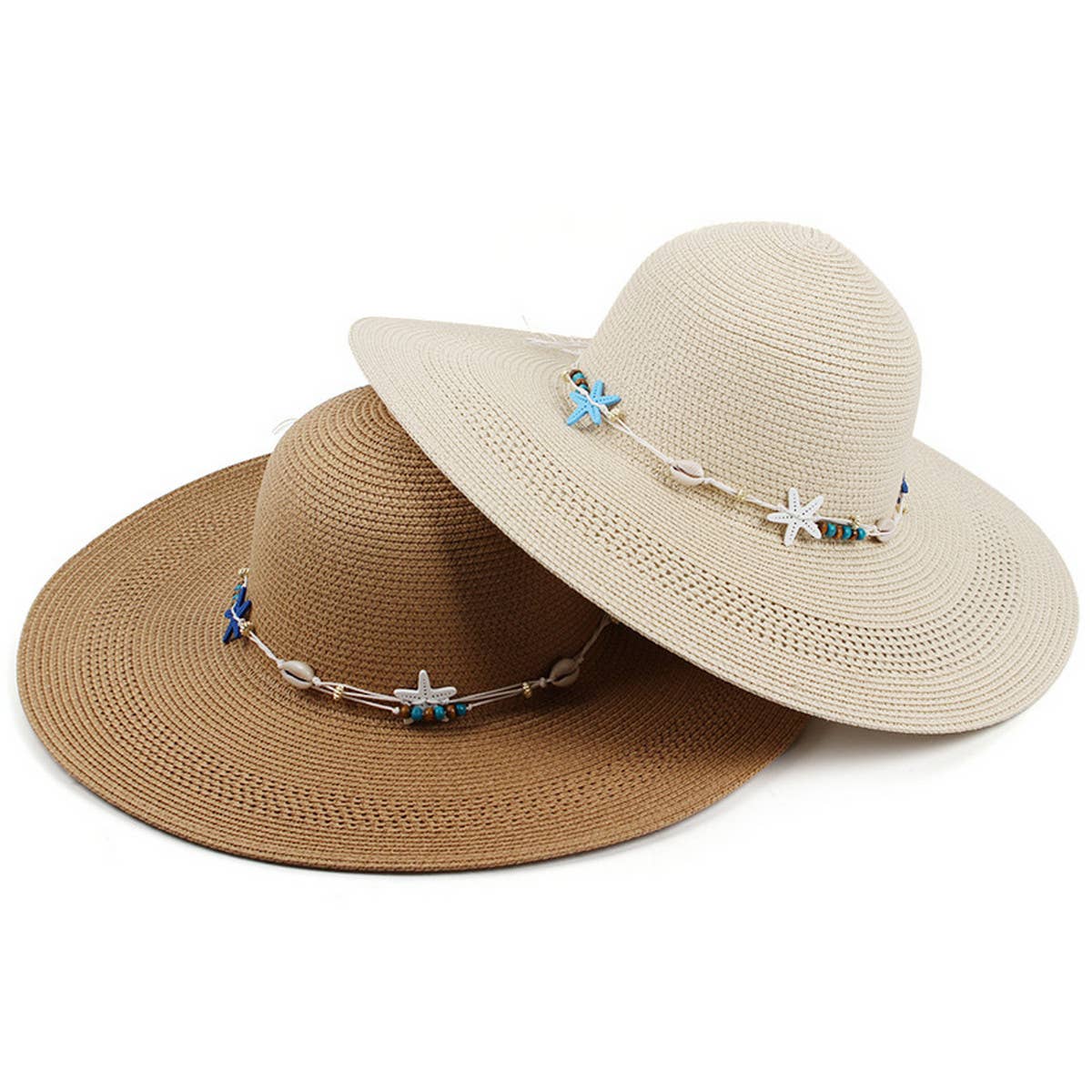 ACCITY - Wholesale Straw Hat - Women's - SUNSHADE STARFISH DECORATED DOME STRAW HAT_CWAH11951