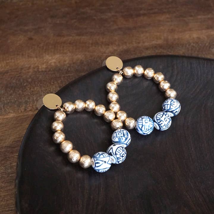 PennyLine inc - Wholesale Dangle Earrings - Chinoiserie Beaded Hoop Circle Drop Statement Earrings – Gold Tone