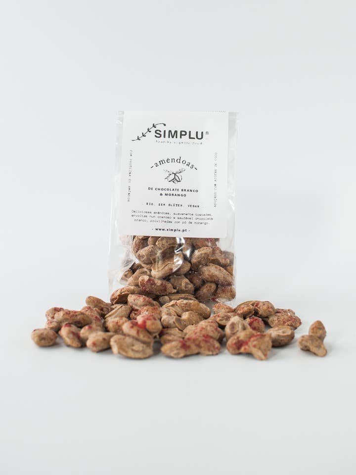 ALMONDS/white chocolate and strawberry 100g for wholesale by Simplu