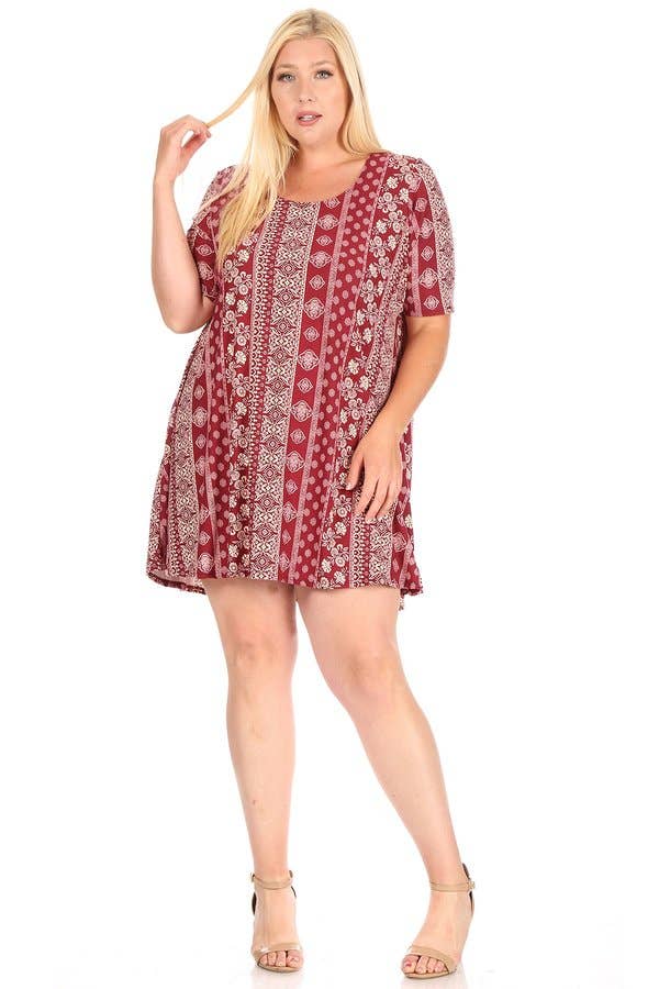 VIBE Apparel Co – wholesale Klänning - Dam – Plus Aztec Borstad Swing Klänning3