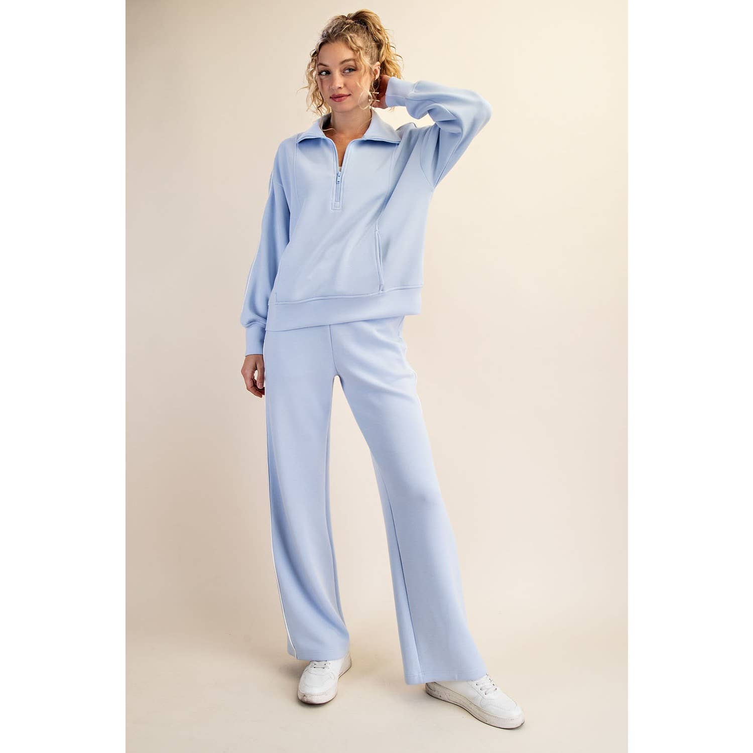 Rae Mode - Vendita all'ingrosso Felpa - Donna - PULLOVER CON ZIP A QUARTO E TUBAZIONI SCUBA MODALE28