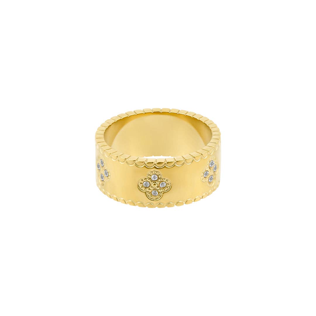 Adornia - Wholesale Multi-Stone Ring - Tarnish Resistant 18k Gold Plated Crystal Clover Band Ring