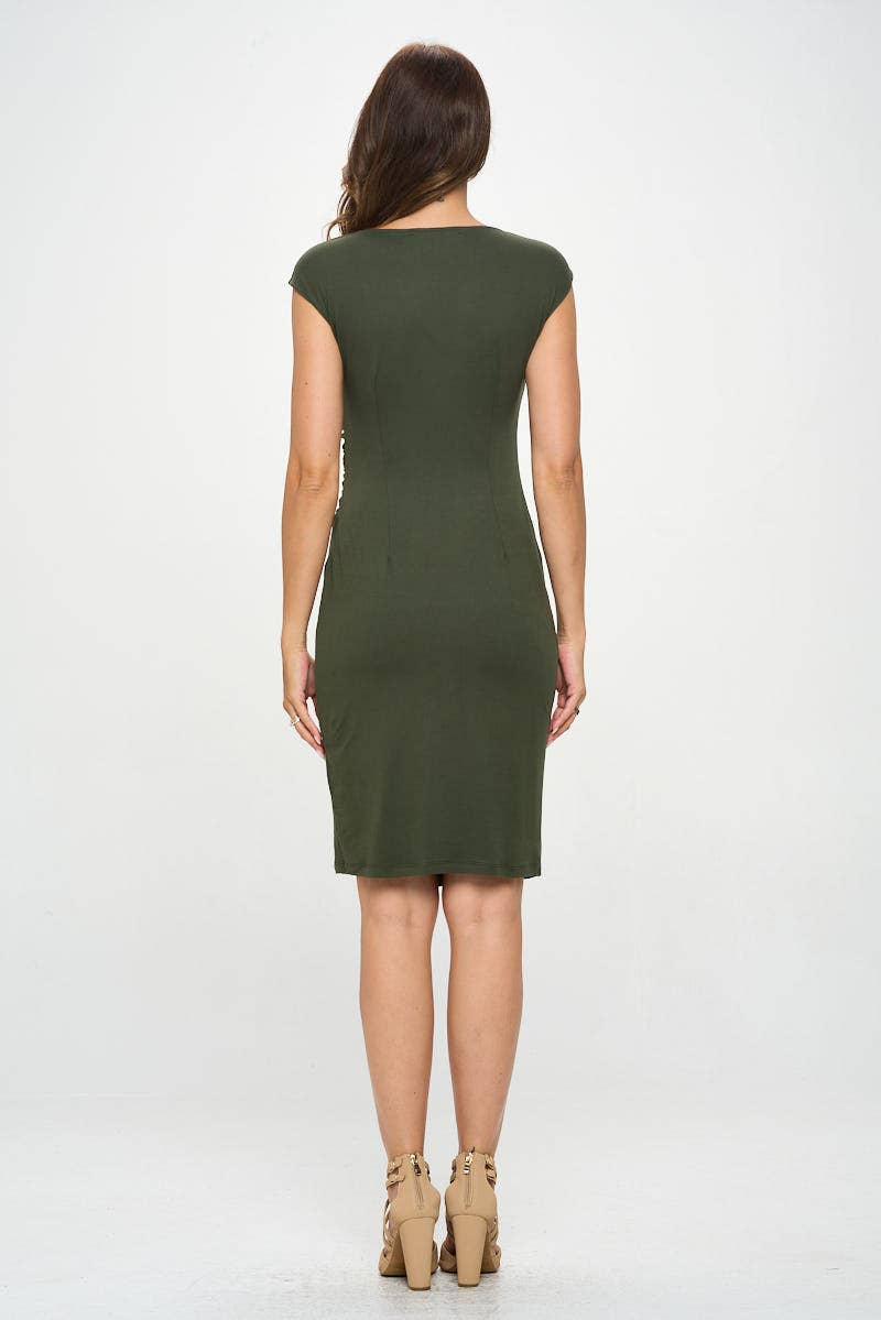 OLIVE Robe moulante à manches courtes en tricot brossé fabriquée aux États-Unis en vente sur Faire4