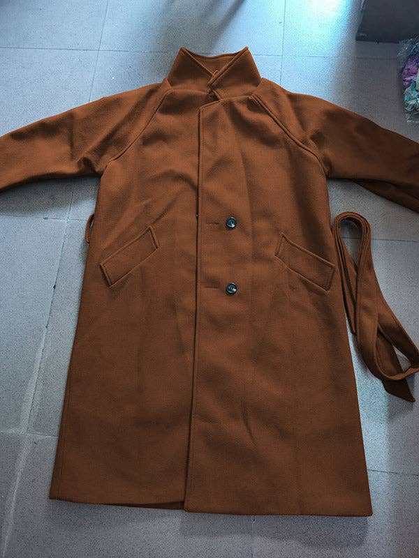 StyleGalX - Wholesale Coat - Women's - Urban Loose Solid Color Belted Woolen Coat8