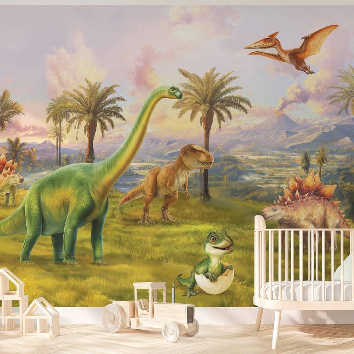 Dinosaur Wallpaper | T-Rex Jurassic Nursery Mural Light color version for wholesale by Prime Decor Wallpaper