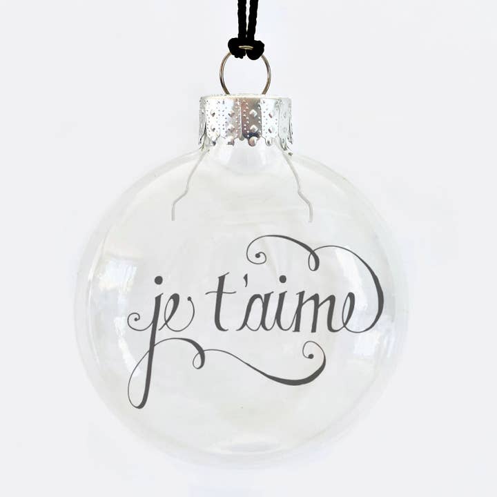 Je T'aime See-Through Glass Holiday Ornament for wholesale by Skel & Co