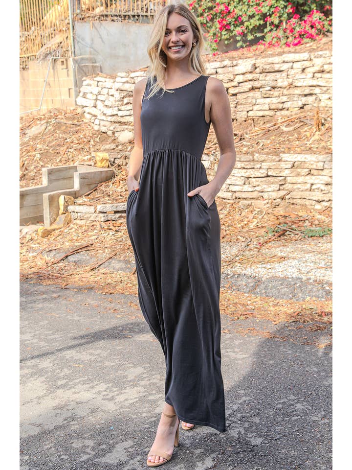 You & Me - Vendita all'ingrosso Vestito - Donna - YMD10095V-ABITO LUNGO SENZA MANICHE A TINTA UNITA6