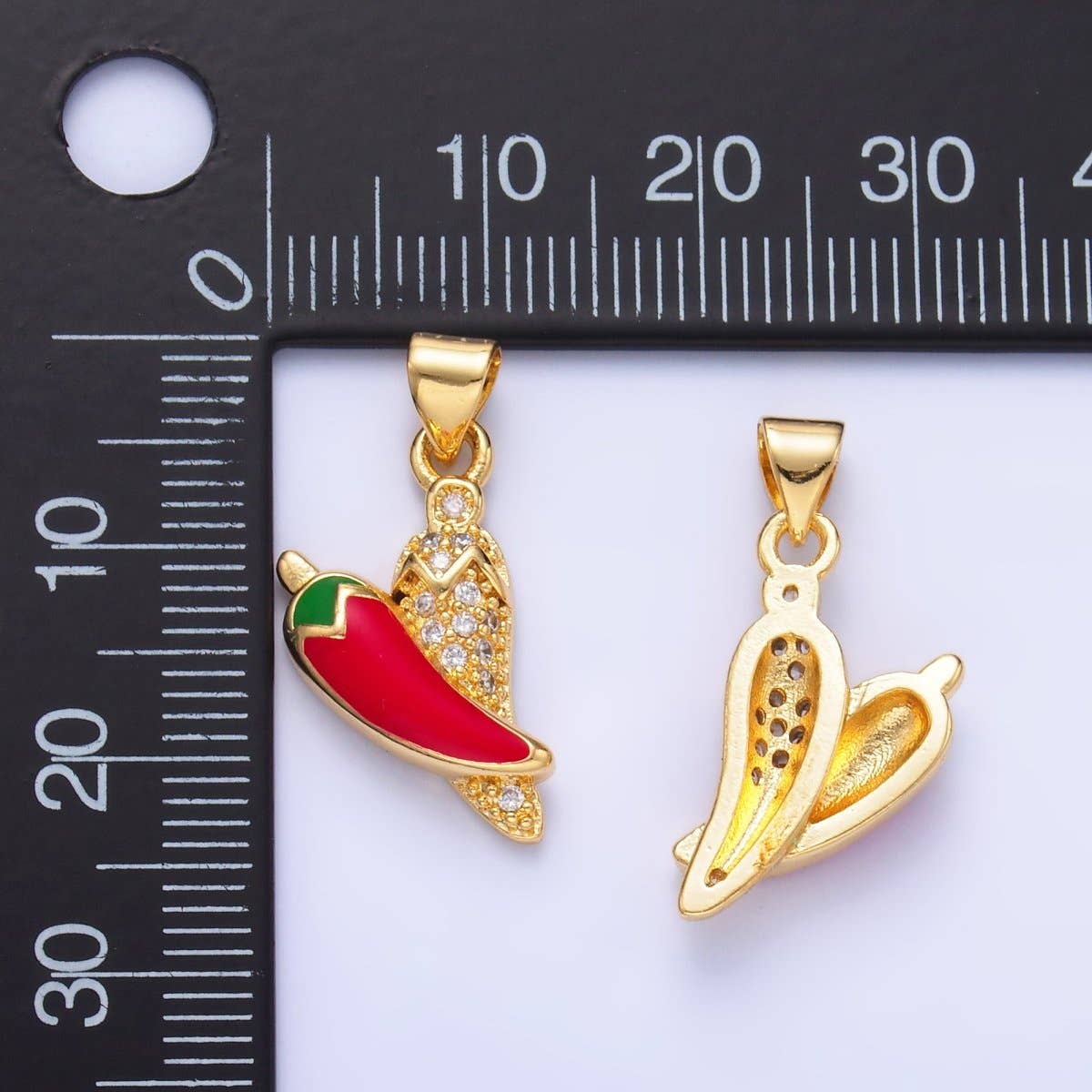 Aim Eternal - Wholesale Individual Charm/Pendant - 24K Gold Filled Red Enamel Micro Paved CZ Chili Pepper Pendant | AA11531