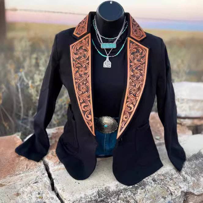 BLACK Printed Women's Western Styles Tops Blazer for wholesale on Faire1