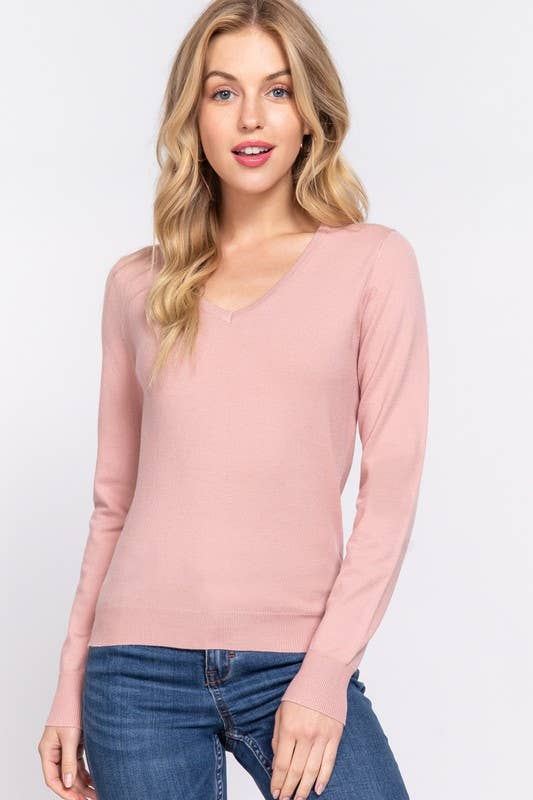 Active Basic | Active USA - Vente Pull en maille – femme - Pull basique à manches longues et col en V5