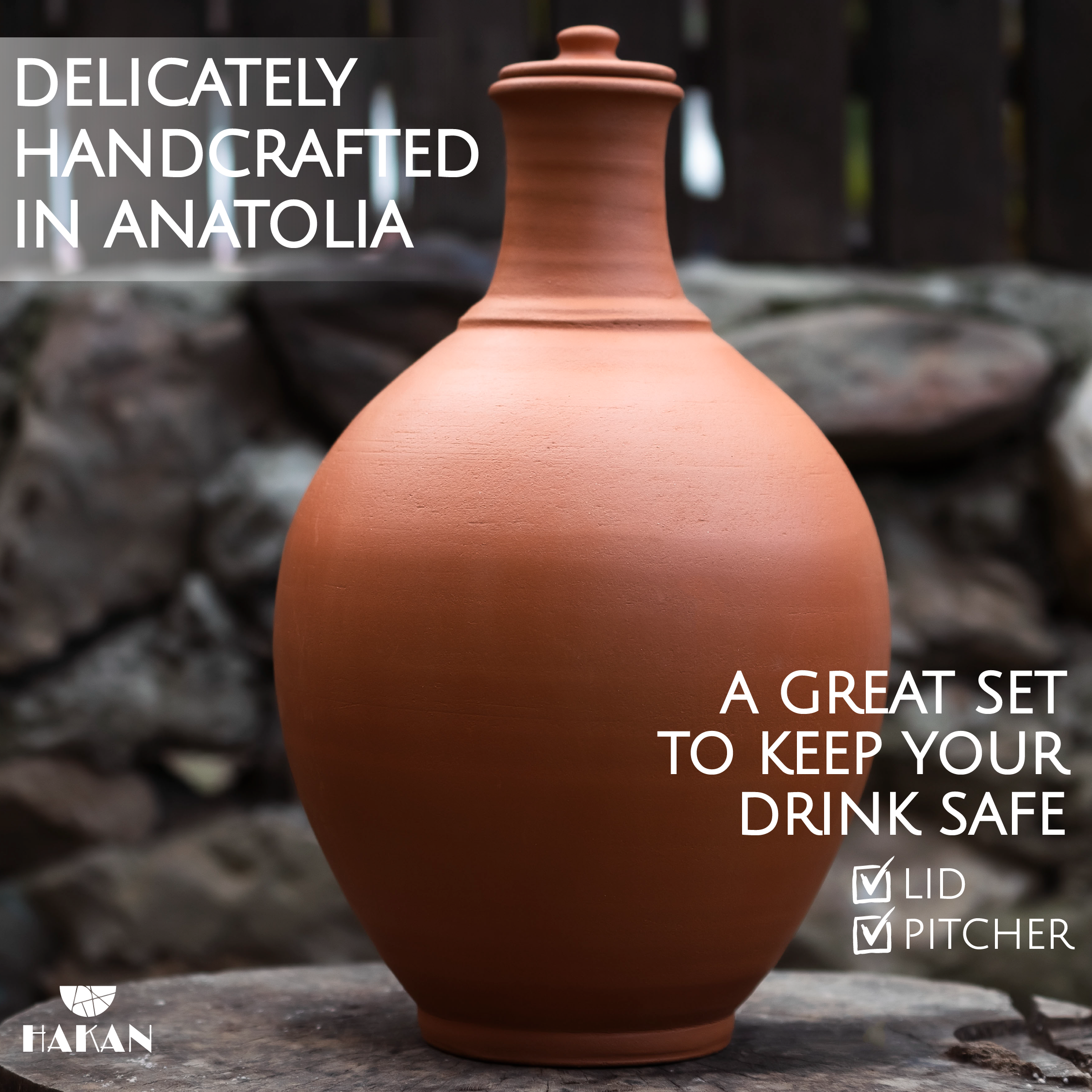 Hakan - Venta al por mayor Jarros - Jarra de barro de terracota Hakan con tapa, jarra hecha a mano, 3 tamaños5