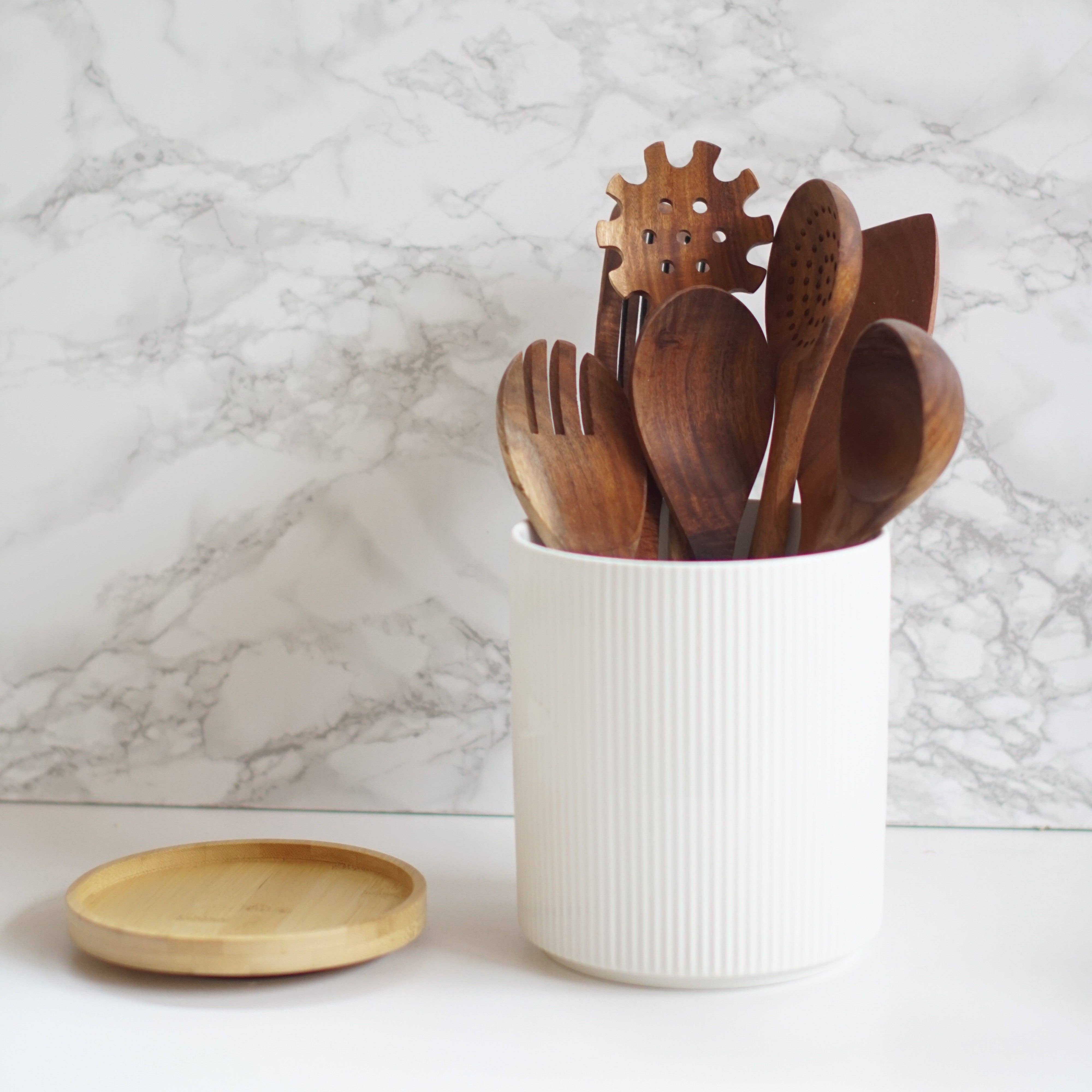 So At Nature – wholesale Utensil holder – Rotating Ceramic Kitchen Utensil Holder - Premium Storage with Detachable Base0